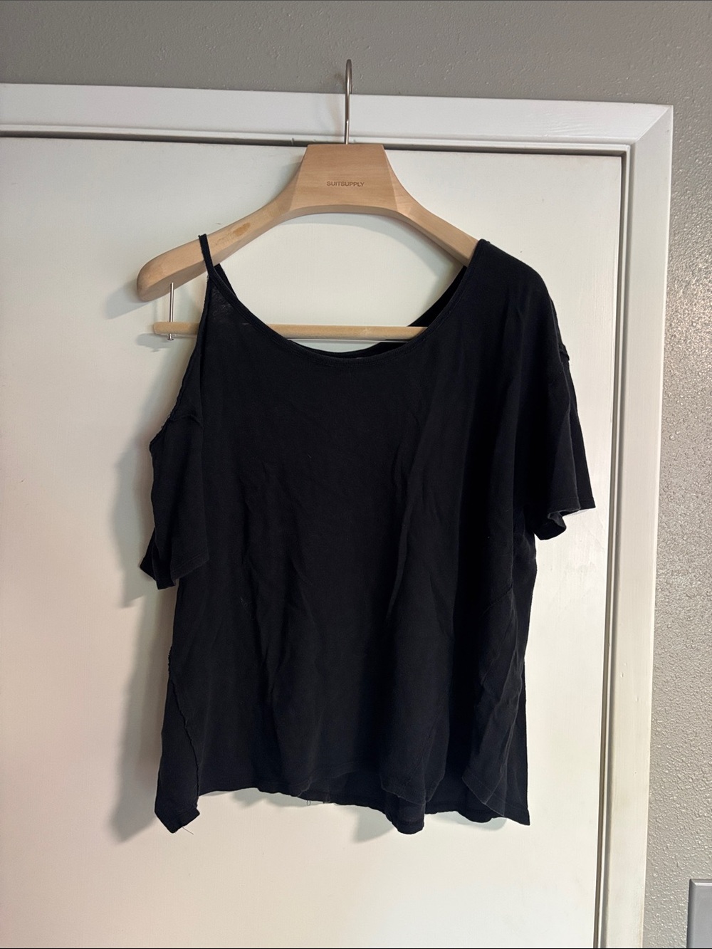 We The Free Black One-Shoulder Short Sleeve Tee